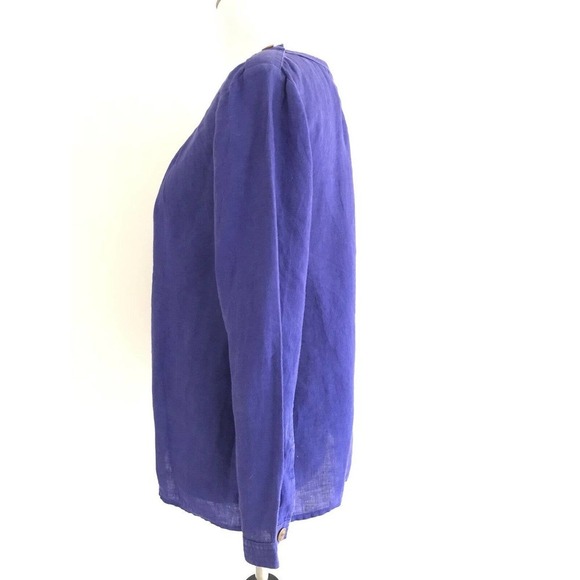 J Crew | Womens Tessa Top Size 0 Loose Blouse Linen 3/4 Sleeves Pleated Blue - Picture 4 of 9